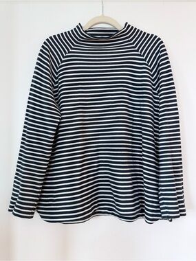 ALICE WALK Mock Neck Sweatshirt Top - Navy Blue & White Stripes, Raglan Sleeves